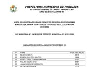 Sorteio Reserva Minha Casa Minha Vida Prefeitura de Perdizes