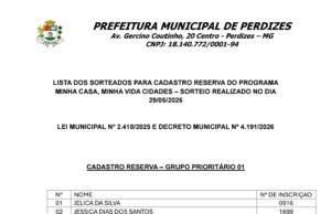 Sorteio Reserva Minha Casa Minha Vida Prefeitura de Perdizes