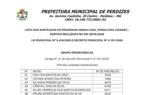 Lista dos Sorteados Minha Casa minha vida Prefeitura Municipal de Perdizes